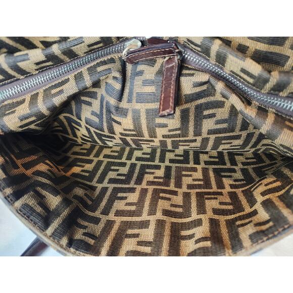 Fendi Zucca Canvas Dome Satchel Handbag Brown Leather Trim FF Silver Hardware - Picture 12 of 16